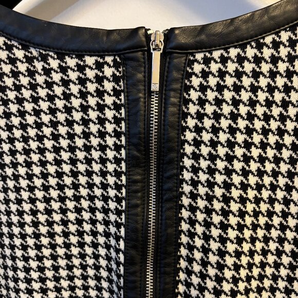 Lauren Ralph Lauren Houndstooth Sheath Dress Small Faux Leather Trim Black White - Picture 9 of 10